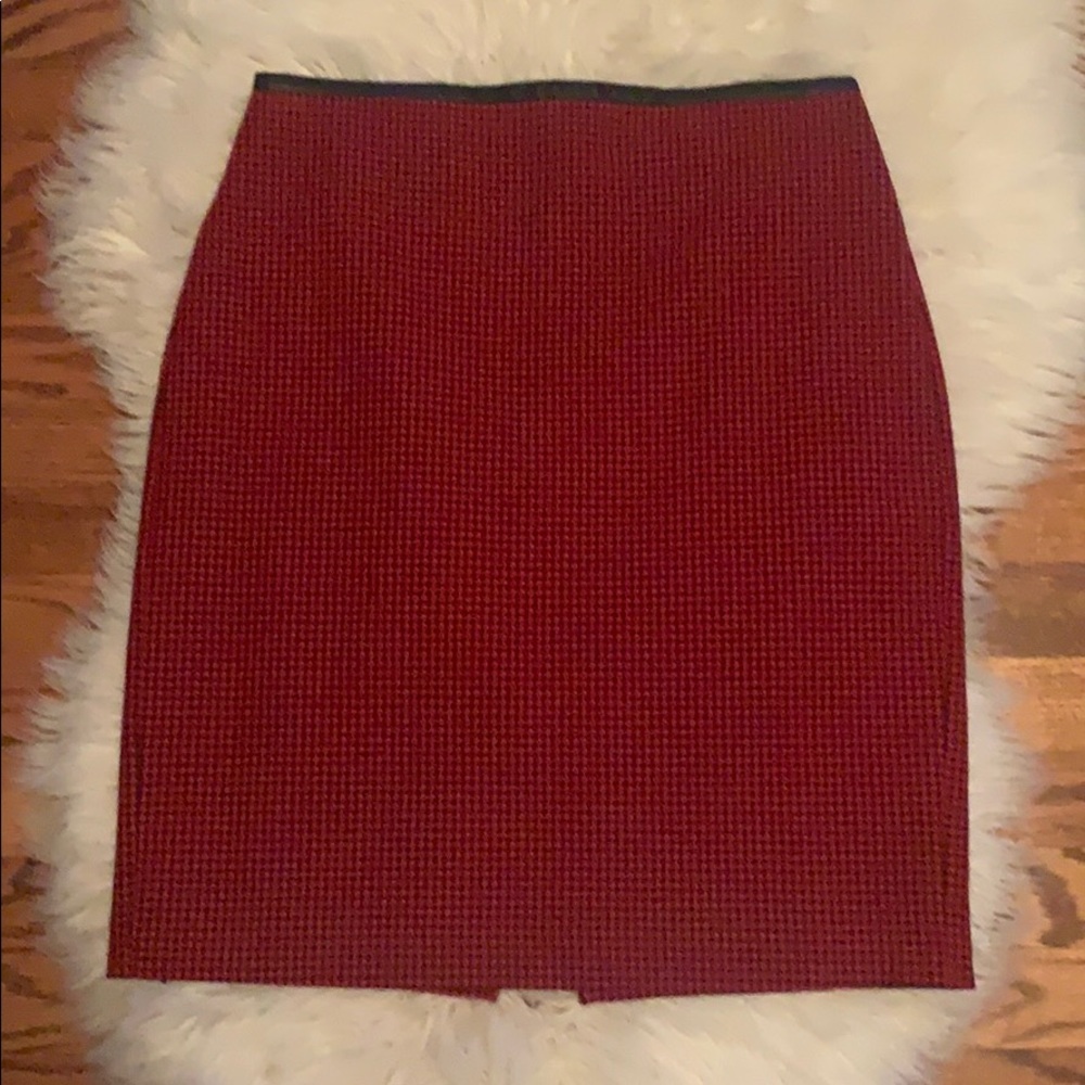 Red Houndstooth high waist Pencil Skirt
